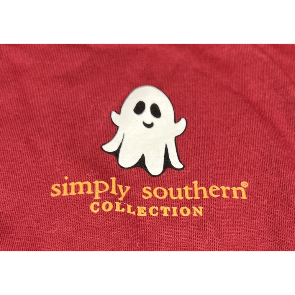 New Simply Southern Long Sleeve "HEY PUMPKIN" Tee T-Shirt Maroon Ghosts Hat XL - Picture 8 of 10